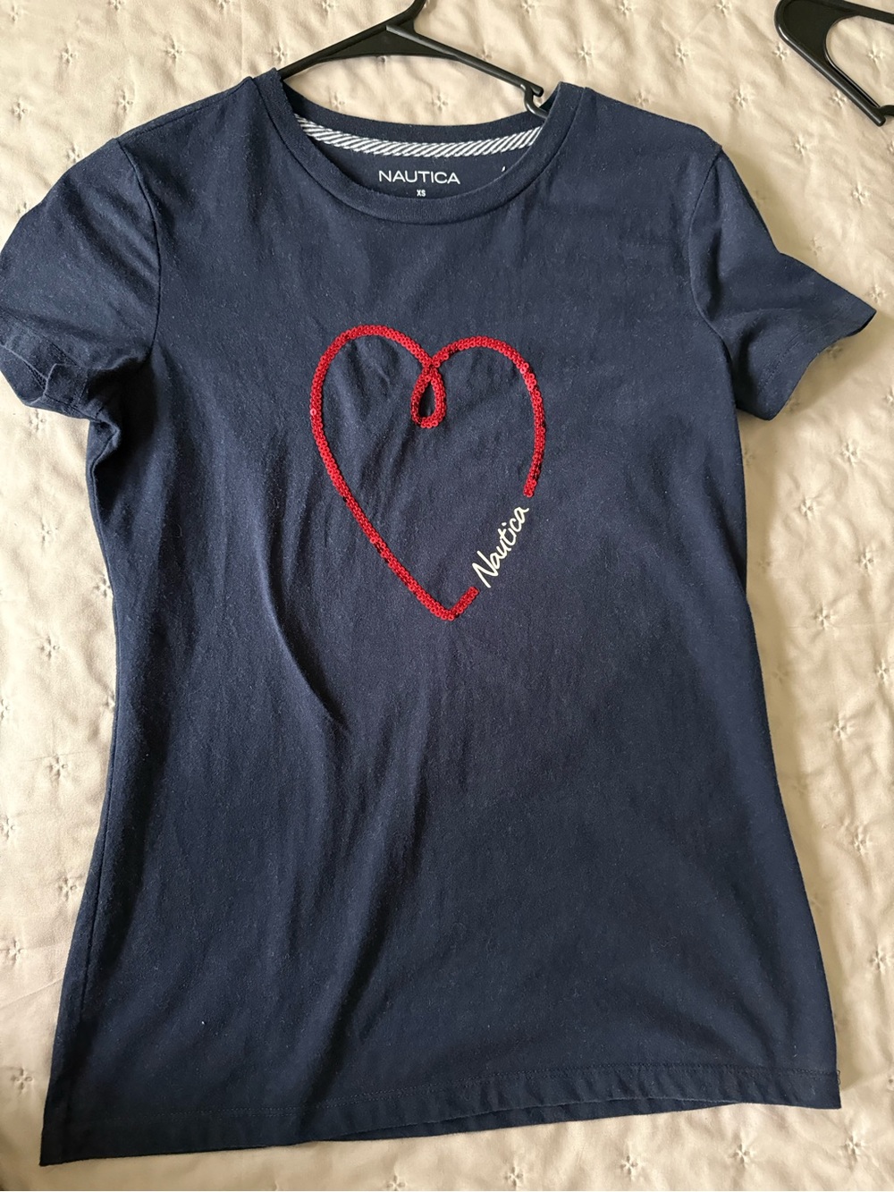 Nautica Navy Short-Sleeve Tee with Red Heart Graphic